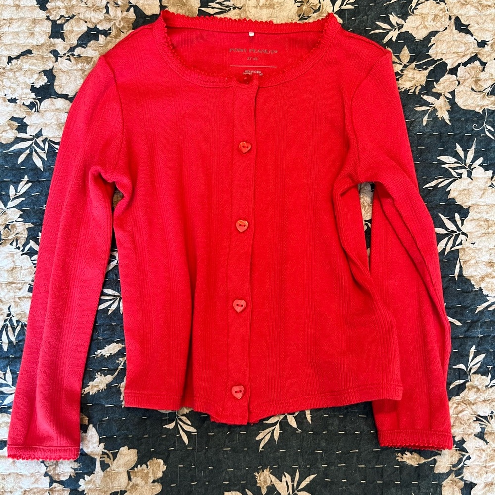 Posh Peanut Red Button-Up Cardigan 3T-4T